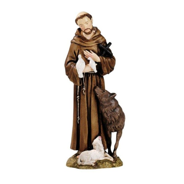 Statue, Frans av Assisi, håndmalt resin 16cm