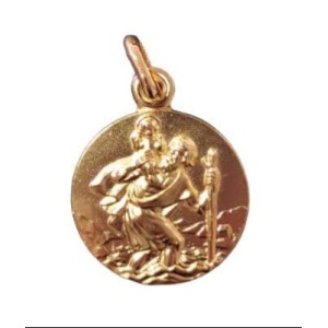Medaljong, St. Christoffer. Forgyllet, 14mm