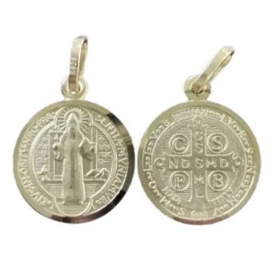 Medaljong, St. Benedikt. Forgyllet 15mm