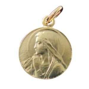 Medaljong. Maria, forgyllet 16mm.