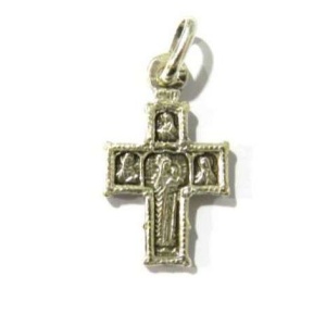 Krusifiks med Maria og barnet. Sølv 2x1,4cm