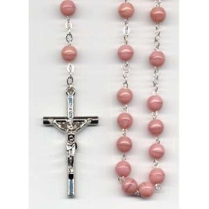 Rosenkrans, rosa glassperler.