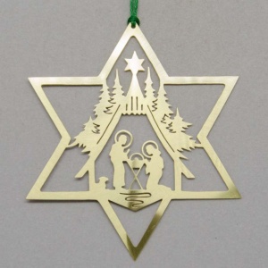 Julepynt, messing. Stjernejulekrybbe.