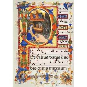 Julekort, Initial "P" med Kristi fødsel