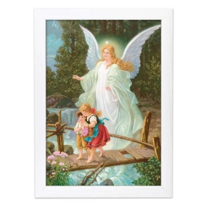 Plakat med ramme - Skytsengel, 2 barn