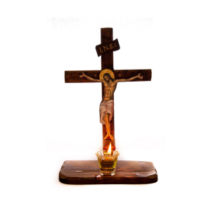 Bysantinsk krusifiks 27 cm med rødt lysglass