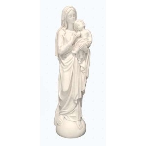 Statue, Jomfruen med barn i elfenbensfarget resin 20cm