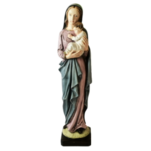 Statue, Jomfruen med barn i håndmalt resin 50cm