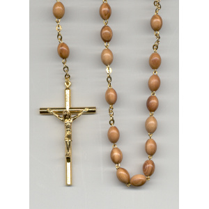 Rosenkrans oliventre med ovale perler og gullfargede lenker