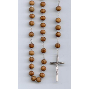 Rosenkrans i tre med sølvfargede lenker, 6mm perler