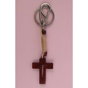 Nøkkelring. Trekors med taubinding.
