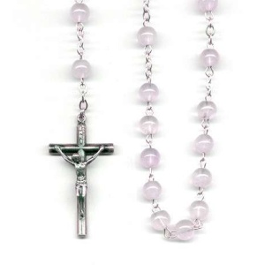 Rosenkrans i rosa quartz og sølv 925, 6mm perler