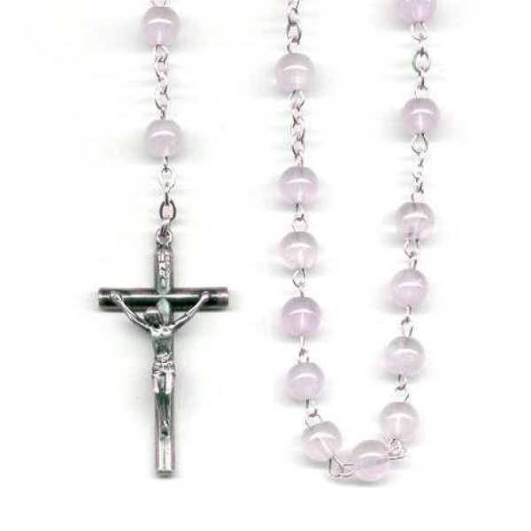 Rosenkrans i rosa quartz og sølv 925, 6mm perler – St. Olav forlag og ...