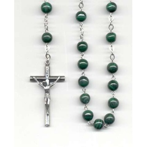 Rosenkrans i malakitt med sølvkjede og krusifiks