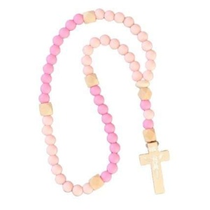 Rosenkrans elastisk. Silikonperler 8 mm og tre. Rosa