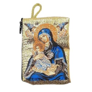 Rosenkransetui 7x10 cm - Vår Frue av lidelsen, blå
