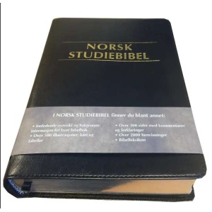 Norsk Studiebibel i sort kunstskinn, med register