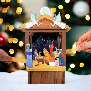 3D popup julekrybbe. Papirteater
